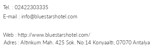 Blue Stars Boutique Hotel telefon numaralar, faks, e-mail, posta adresi ve iletiim bilgileri